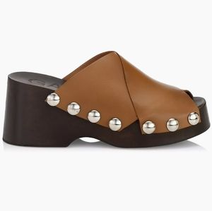 Final Price Ganni Retro Leather Platform Clogs Mules Sandal Tigers Eye MSRP $575